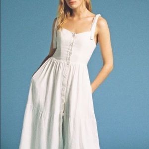 UO Positano Linen Tie-Shoulder Midi Dress